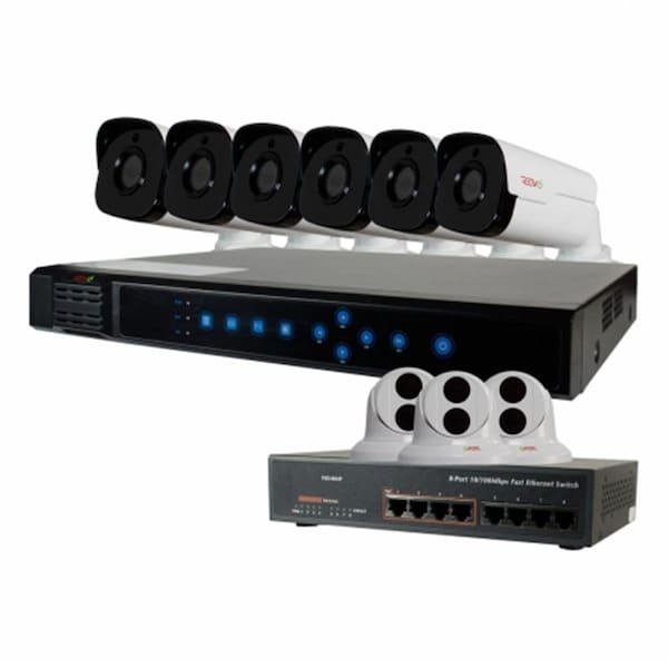 Revo America Ultra HD 16 Channel 3TB Network Video Recorder Surveillance System with 4 Megapixel 9 Bullet Cameras RU161T3GB6G-3T - main